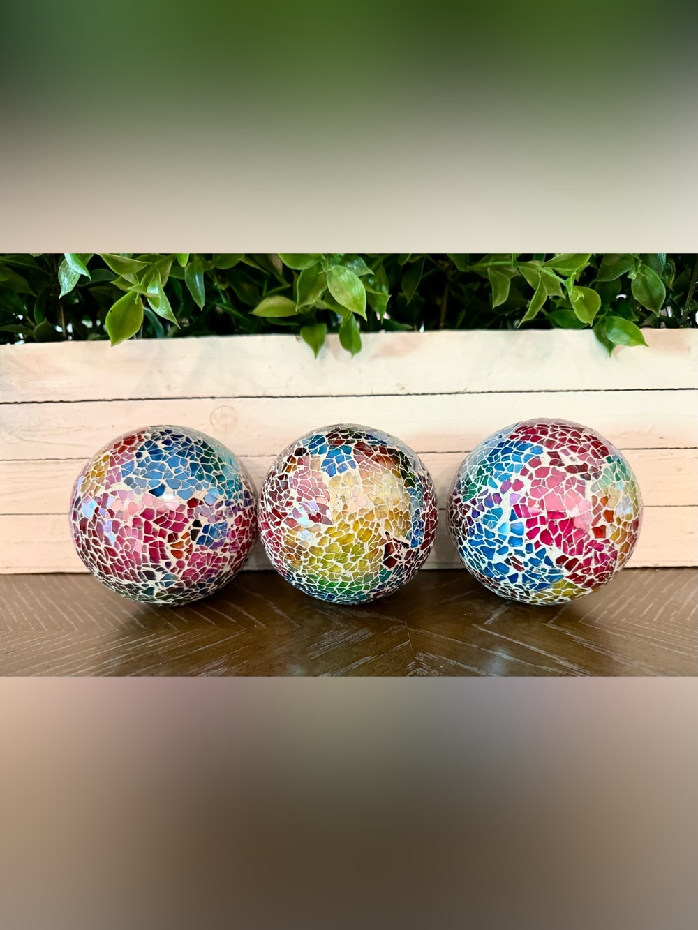 Set of 3 Multicolor Mosaic Glass Decorative Orbs / Spheres – Bowl Filler Decor